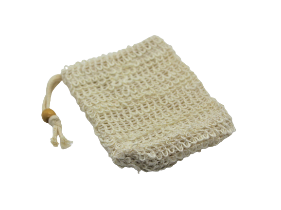An image of a single beige mesh soap sack. 